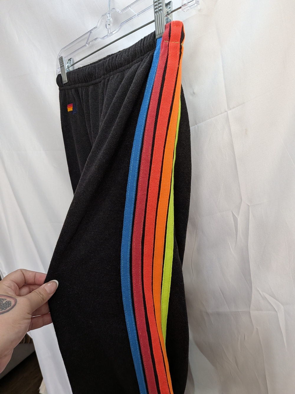 Aviator Nation Rainbow Stripe Sweatpants in Charcoal Black - Size S - Picture 3 of 6